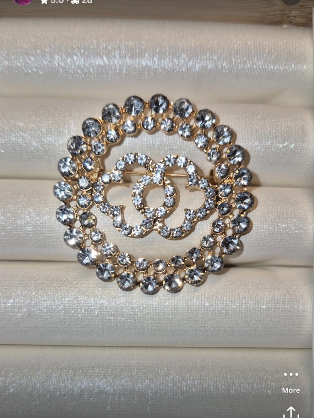 Crystal Circle Brooch in Gold and Clear - Women Jewelry